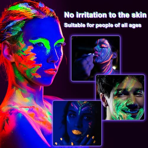 Glow in The Dark Face Body Paint, Glow In The Dark Under UV Black Light Sticks Makeup Neon Face Painting Kits for Adult Halloween Festival Accessory Glow Party Supplies (12 color)