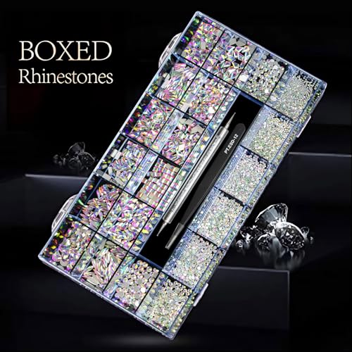 12 Types of 600 Crystal AB Diamonds + 2500 Flat Rhinestones Mix 20 Styles Flatback DIY Crafts Rhinestone Crystals 3D Ornament?s Flat Back Stones Set + Tweezers + Drill Pen