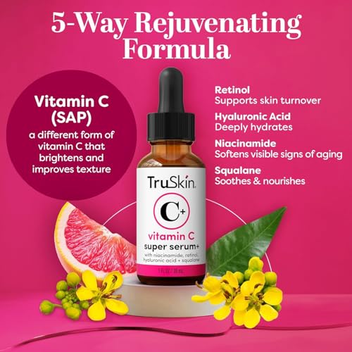 TruSkin Super C Duo - Vitamin C Plus Super Serum, 1 fl oz & Vitamin C Brightening Moisturizer, 2 fl oz - Two-Step Anti Aging Skin Care Set for Hydrated, Smooth & Firmer-Looking Skin