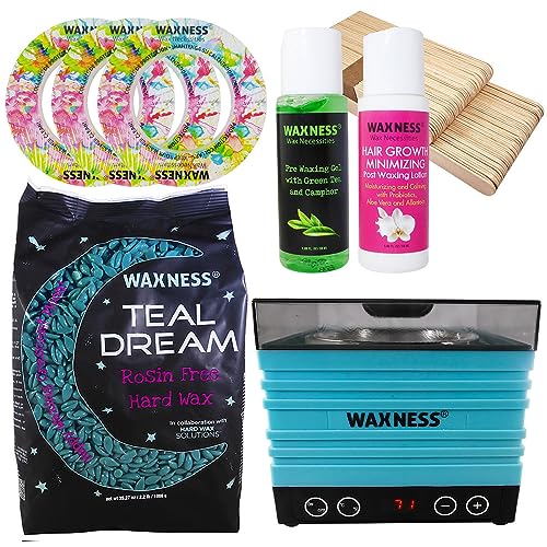 Waxness Teal Dream Wax Starter Kit with Metallic Heater, 2.2 lb (1 kg) Stripless Hard Wax Beads ? Professional Use ? Made in Italy