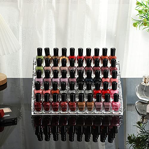 Cq acrylic Clear Nail Polish Organizers And Storage,5 Layer Nail Polish Rack Tabletop Display Stand Holds Up to 45 Bottles, Acrylic 5 Tier Essential Oils Holder For Professional Nail Salon