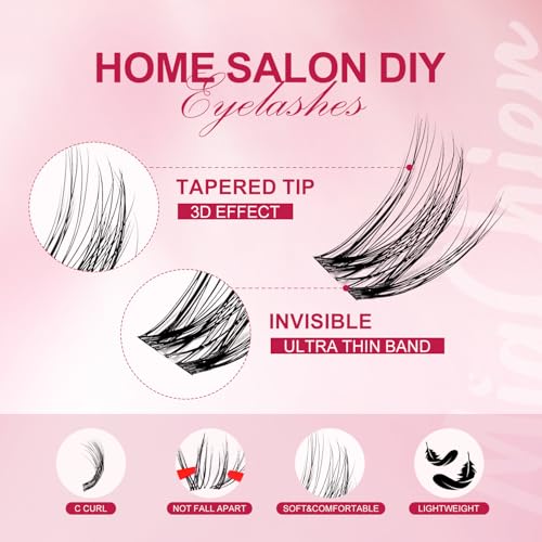 Natural Lash Clusters Invisible Band Eyelashes, 8-16mm C Curl 126pcs, Wispy Individual Lashes, Flora Cat Eye Lash, Home DIY Lash Extensions, Waterproof Lashes£¬Easy for Beginners