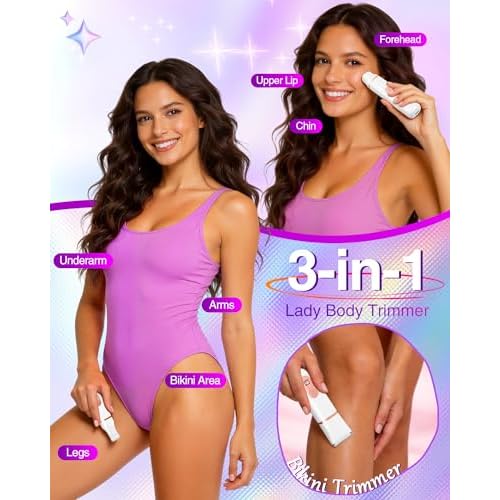 Bikini Trimmer for Women: 3-in-1 LED Display Painless Electric Razor & Shaver for Face, Body & Pubic Hair, IPX7 Waterproof Cordless Body Hair Trimmer, Easy Cleaning & USB Charge Dock, Gift-Ready