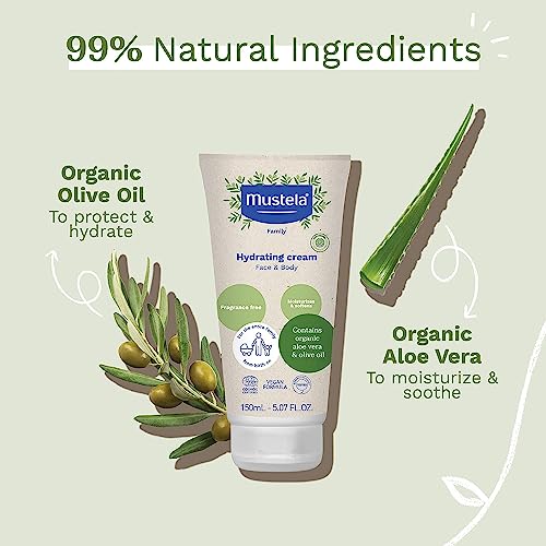 Mustela Certified Organic Hydrating Cream-Natural Body Lotion w/Olive Oil,Aloe Vera&Sunflower Oil-For Baby,Kid&Adult-Fragrance Free,EWG Verified-&Vegan-5.07 oz.-Packaging may vary,(Pack of 2)