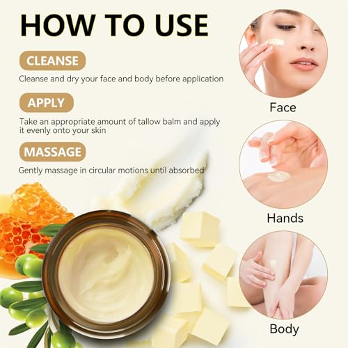 Veakoo Beef Tallow for Skin, 2 Pcs Grass Fed Tallow and Honey Balm, Organic Tallow Face Moisturizer, Natural Moisturizing Cream for Women Men, Body Butter, Nourish and Soothe Dry Skin