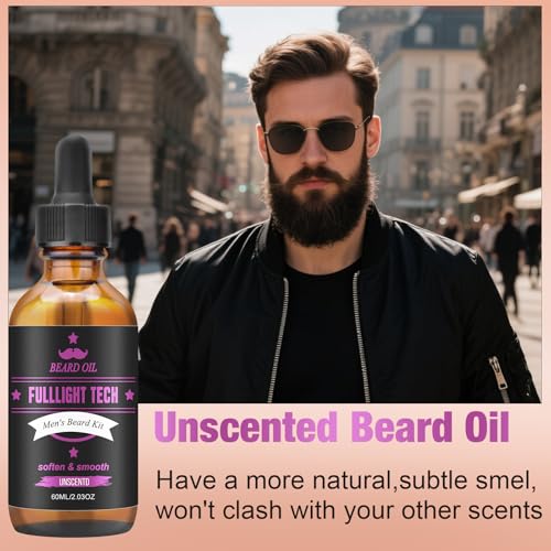 Beard Oil,2 Packs 4 FLOZ(120ml) Natural Beard Oil for Men Growth,Sandalwood and Unscented Beard Growth Oil Soften,Strengthen,Moisturize Beard Care,Stocking Stuffers for Men Gifts for Him Dad Boyfriend