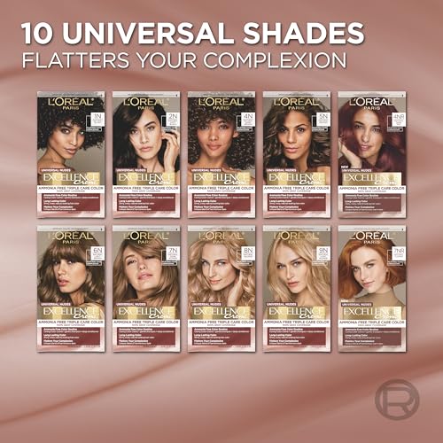 L¡¯Oreal Paris Excellence Universal Nudes Permanent Hair Color, Ammonia Free Hair Dye for Gray Hair Coverage, 6N Natural Light Brown, 1 Kit (Pack of 2)