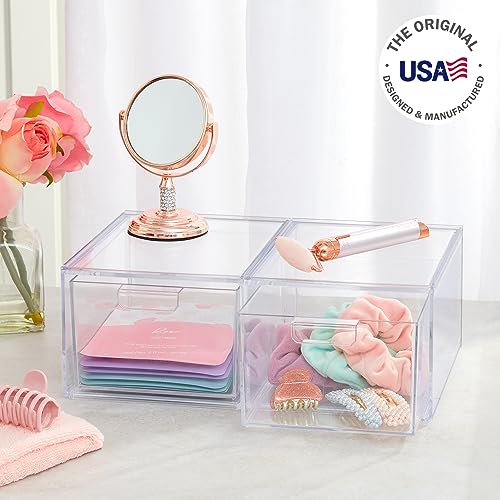 STORi Stackable 4.5" Drawers (2) and 12 pc. Drawer Organizers Bundle, Vanity Organization, Made in USA