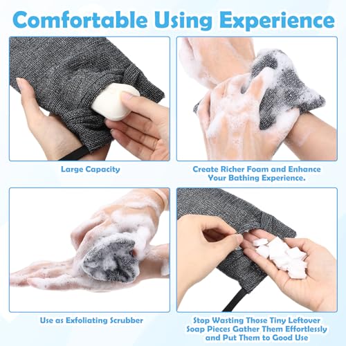 24 Pack Soap Saver & Bag Set Include 12 Soap Pocket Squares Exfoliating Pouch and 12 Bar Lifting Pads Body Scrubber Rough Sponge Self Draining Holder for Bath or Shower (Gray and Beige)