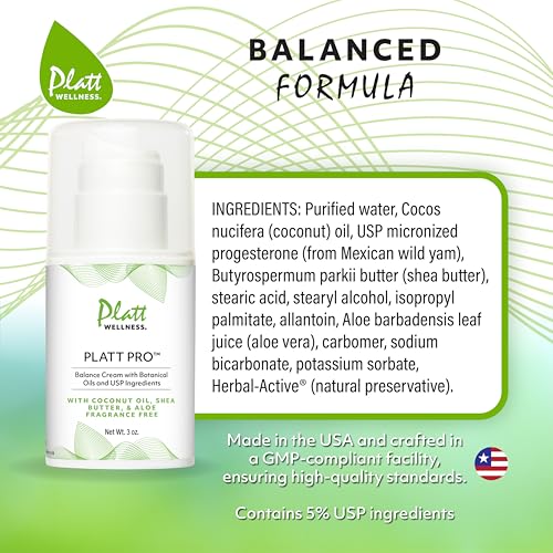 Platt Pro Balance Cream with Botanical Oils and USP Ingredients ? 5% Progesterone, Fragrance-Free, Non-GMO, 3 Ounce