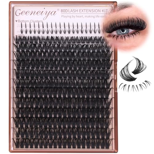 Geeneiya Cluster Eyelash Extensions with Bottom Lash Clusters 10-20mm DIY Lash Extension Wispy Volume Eyelash Clusters and Manga Spike Under Lashes for Beginners
