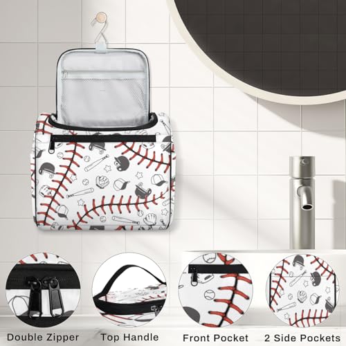 Baseball Hanging Toiletry Bag for Men,Wash Makeup Bag for Women,Travel Cosmetics Bag Shaving Bag Organizer Kit for Accessories,Cosmetics,Travel