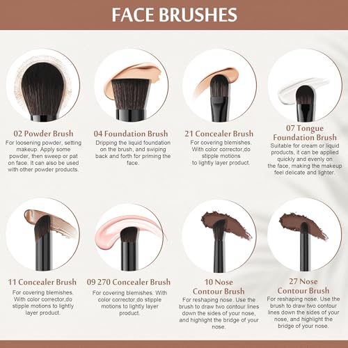 Docolor Makeup Brushes Set Professional 30Pcs Obsidian Makeup Brushes Premium Synthetic Powder Kabuki Foundation Contour Blush Concealer Eye Shadow Blending Eyeliner Crease Eyebrow Make Up Brush Kit