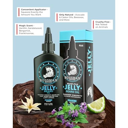 Bossman Jelly Beard Oil for Men Bundle | 2 Pack, 8 oz (Magic + Royal Oud Scents) | Softens, Moisturizes & Conditions with Natural Ingredients ? Made in the USA