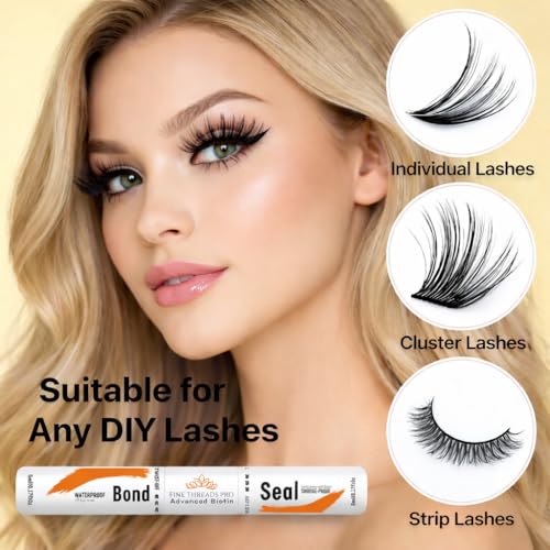 2 in 1 BIOTIN Bond and Seal Sensitive Eyes Waterproof LongLasting Strong Hold Cluster Eyelash Glue for DIY Lash Extensions at Home- Gentle Formula, Non-Toxic- 5ml+5ml