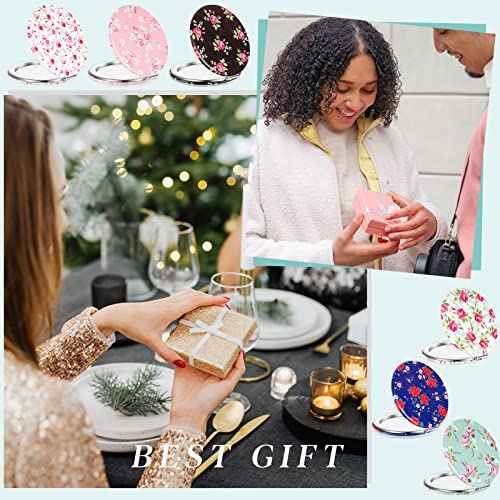 Vicenpal 6 Pieces Rose Pattern Pocket Mirrors for Women Small Mini Compact Mirror for Purse Magnifying Travel Makeup Portable Folding Small Looking Glass Gift for Students Teacher Friend