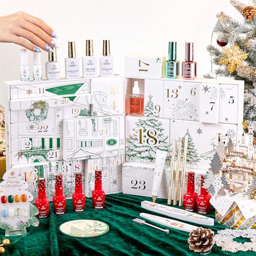 beetles Gel Polish Merry Glitzmas 2025 Gift Box ? Nail Art Set with Mini LED Nail Lamp Base Top Coat and Festive Holiday Surprises Gifts for Women Girls
