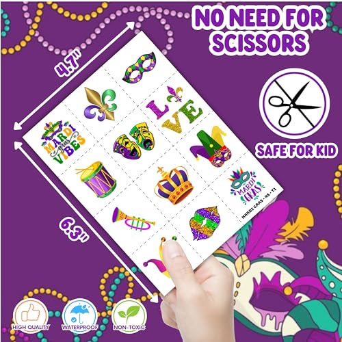 72PCS Holiday Fat Tuesday Party Favors - 48Tattoos & 24 Slap Bracelets - Fun Birthday Party Supplies, Baby Shower Gifts, Classroom Rewards & Nurse-Themed Decor for Kids