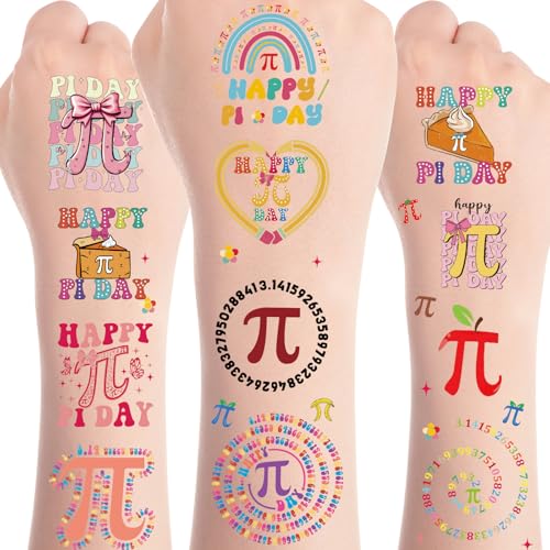 8 Sheets 200+ Pi Day Temporary Tattoos Stickers Pi Symbol 3.14 Math Party Decoration Favors Tattoo Stickers Gifts Rewards Supplies