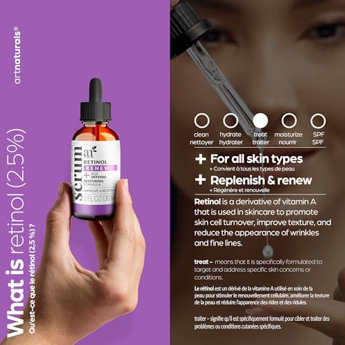 ArtNaturals Retinol Serum for Face - with Vitamin C, 2.5% Retinol Oil & Hyaluronic-Acid - Skin Clearing - Anti-Aging, Anti-Wrinkle Eye Serum - Skin Repair, Night Therapy (1 Fl Oz / 30ml) (ANGA-0127)