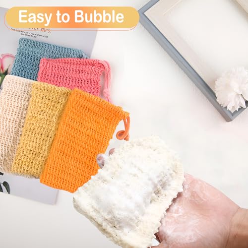 10 PCS Soap Saver Pouch, Exfoliating Soap Bag with Drawstring, Natural Sisal Shower Bags for Foaming and Drying, Mesh Bath-soaps Pouch for Shower Bath (5 Colors)