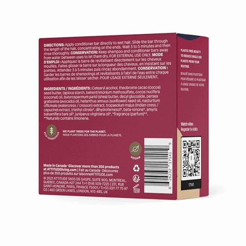 ATTITUDE Nourishing Conditioner Bar, Natural Origin, Repair and Protect, Avocado oil & Shea Butter, Vegan, Sandalwood, 4 Oz