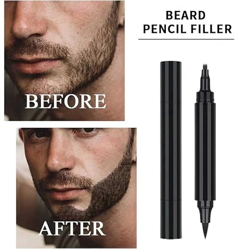Beard Pencil Filler for Man Micro-Fork Tip for Seamless Application Beard Pen Beard Filler for Men Waterproof Beard Filling Pen Kit - Long Lasting Beard Filler Pen with Brush