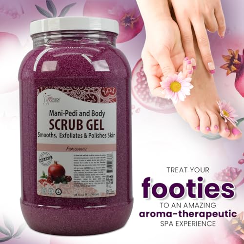 SPA REDI ? Pomegranate Pumice Scrub Gel, Exfoliating, Hydrating & Nourishing, Infused with Hyaluronic Acid, Amino Acids, Panthenol and Comfrey Extract for Glowy Smooth Skin - 128oz Gallon