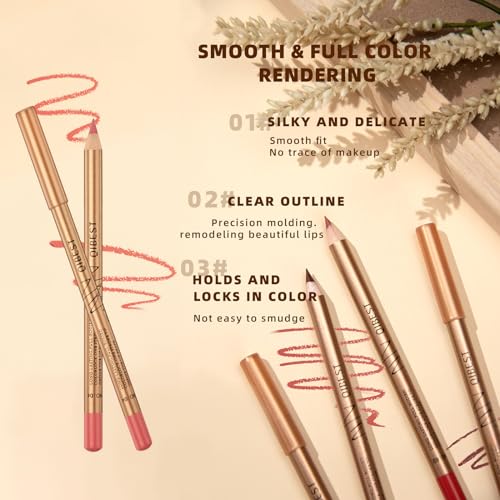 12 Colors Lip Liner Set, Brown Pink Red Series Lip Liners, Plump Nude Lip Shape No Smudge Longwear Smooth Lip Pen Waterproof Lipstick High Pigmented Natural Lip Makeup Pencil