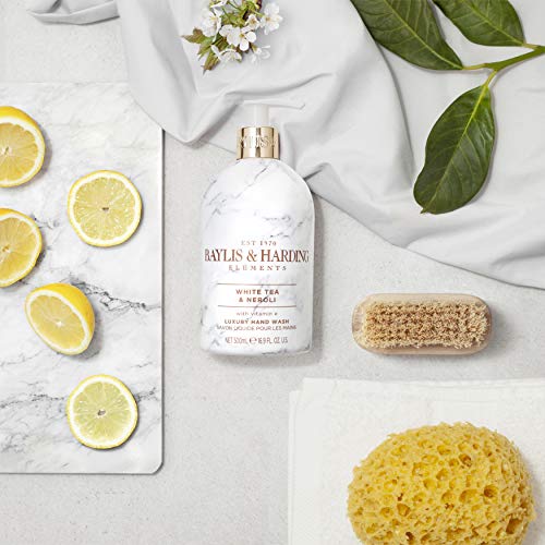 Baylis & Harding Liquid Hand Soap Wash with Dispenser, Elements, White Tea & Neroli, 16.9oz/500ml