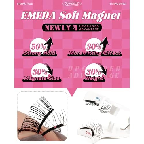 Natural Look Magnetic Eyelashes Magnet - Lashes Reusable Double Sided Magnetic Lashes With Applicator and Mirror, Easy To Wear And Remove, No Glue Needed Strip Lashes, Black Faux Cils by EMEDA (#29)