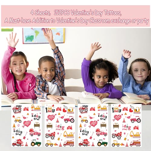 Valentine's Day Temporary Tattoos 152 Count - Heart Stickers for Classroom Party Favors, Pink Valentine Gifts Exchange, Teacher Rewards Supplies (Candy Hearts Design)