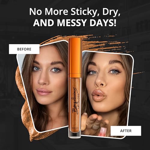Mocha Glow Brown Sheer Transparent Sparkle Lip Gloss for Women - Hydrating, Vitamin E Infused - Smooth Application, Clean Formula - Brown Lipgloss, 1 Pack