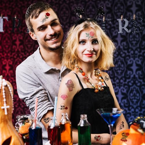 288PCS Til Death Do Us Temporary Tattoos Stickers Pre-cut Bride or Die Wedding Tattoos Gothic Halloween Bachelorette Stickers Tattoos for Bridal Shower Bachelorette Party Supplies Decorations