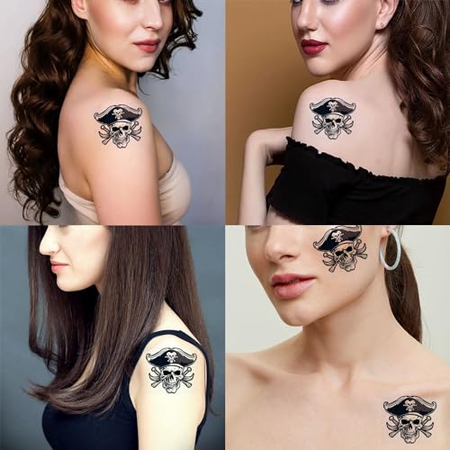 6 sheets Temporary Tattoos Skull Crossbones Pirate JoIly-Roger Temporary tattoo for Women Neck Arm Chest for Woman