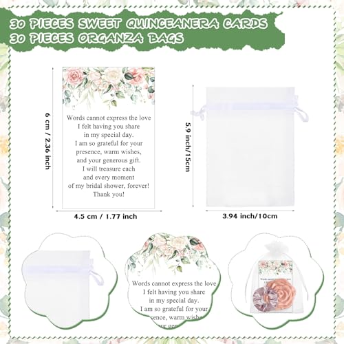 XunYee 30 Sets Rose Compact Mirror Bulk Bridal Shower Favors for Guests Souvenir Gifts Hair Ties Elastic Scrunchies, Thank You Card and Organza Bags for Wedding Valentines Quinceanera(Pink)