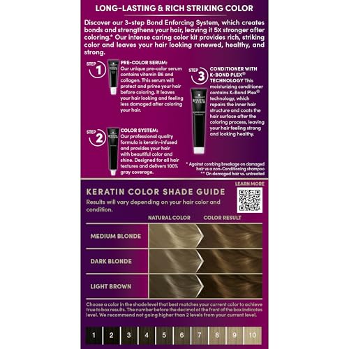 Schwarzkopf Keratin Permanent Hair Dye Cream, 6.33 Light Gold Brown, Professional Quality Color for Up to 100% Gray Coverage, Bond Enforcing System
