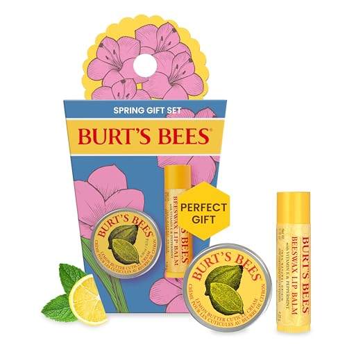 Burt's Bees Lip Balm Easter Basket Stuffers with Beeswax, Strawberry, Coconut, Pear & Vanilla Bean Flavors plus Cuticle Cream Gift Set, 6 Count
