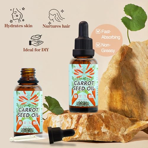 3Pack Carrot Seed Oil, Pure Unrefined Cold Pressed Daucus Carota Moisturizer for Hair Skin and Nails, Carrot Seed Moisturizer with Caratone for Face and Lip Care, Body Massage oil