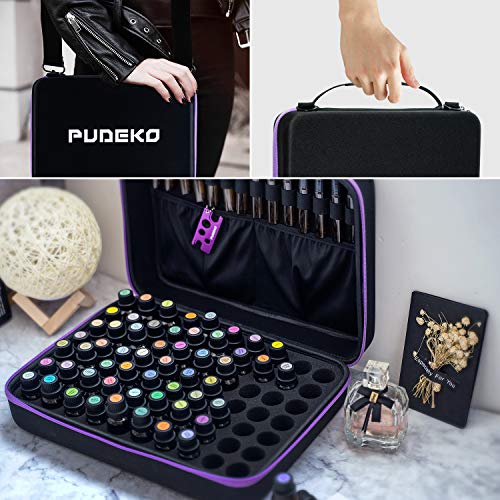 Essential Oil Carrying Case for 70&41 Pieces 5/10/15/20ml Roller Bottles with Free Writable Labels Opener, Oils Premium Aromatherapy Hard Travel Storage Organizer Bag (70 Bottles)