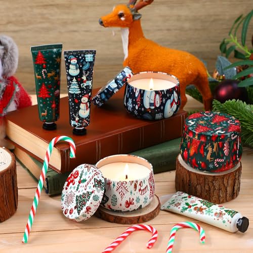 24sets/48pcs Christmas Bulk Gifts for Women 3.5oz Scented Candles & Hand Cream Lotion Set Christmas Stocking Stuffers Xmas Hand Cream Gift Relaxing Spa Set Travel Size Mini Lotion for Xmas Party Favor