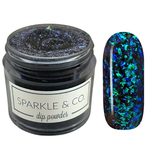 Sparkle & Co. Dip Powders ? Secret Menu: Black Seaglass (Black with Opal Flakes) 1 Ounce Dipping Powder Jar For Manicure DIY Winter Shade, No Lamp Needed