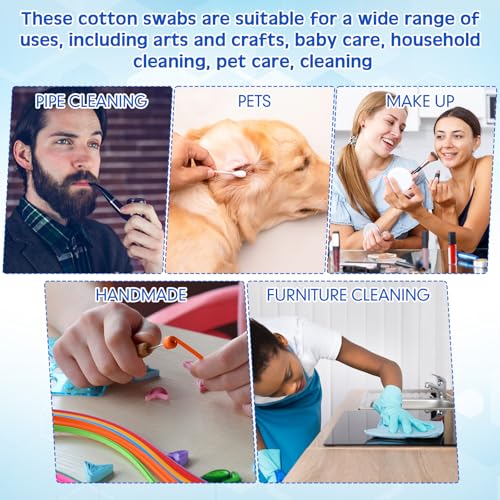 Lounsweer 400pcs Long Cotton Swabs with Storage Case 4'' Absorbent Double-Ended XL Cotton Buds with Large and Small Round Head Swabs for Dog Ear Cleaning, Gun Maintenance, Makeup, Pet Care