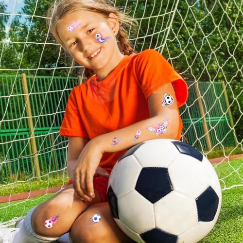 Football Temporary Tattoos,10 Sheets Pink Football Temporary Transfer Soccer Tattoos Stickers for World Cup Soccer Party Gift Birthday Party Bag Fillers Boys Girls Kids