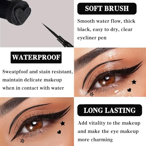 5Pcs Liquid Winged Eyeliner Stamp Pen Set, Dual-Ended Liquid Eyeliner for Perfect Wing Cat Eyes, Waterproof Smudge-Proof Stamp for All Eye Shapes (Star,Heart,Flower,Butterfly,Triangle)