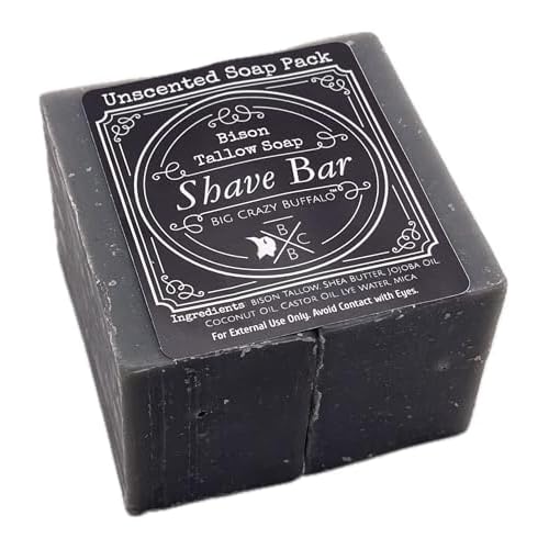 Big Crazy Buffalo Bison Tallow Buff Shave Bar, Unscented, (2 pack) - Razor Friendly, Moisturizing, Glides, Soothes, and Naturally Derived - No Dyes, Chemicals, Fragrances, Preservatives