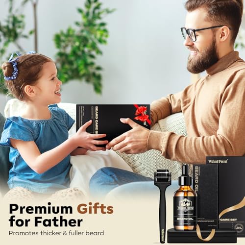 Waking Forest Derma Roller 0.25mm & Beard Oil(1oz), Sandalwood Beard Kit, Microneedle Beard Roller with 540 Titanium, Natural Moisturize with Vitamin E Beard Oil for Men, Fathers Boyfriend Dad