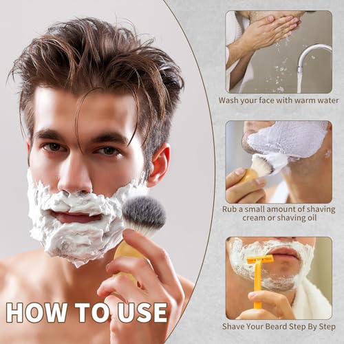 2 Pack Shaving Brush, Bamboo Handle Shave Brush with Synthetic Badger Hair, Soft Bristle Shaving Brush for Bearded Men