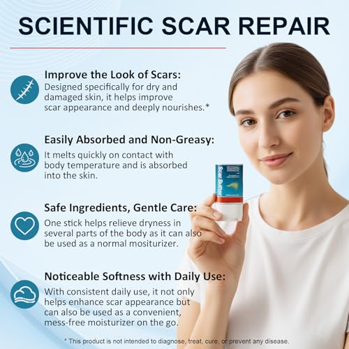 Scar Stick for Scars After Surgery & C-Section, Cocoa Butter Stick with Vitamin E for Scars, 5-in-1 Smoothing Formula to Improves Texture & Discoloration, Non-Greasy (0.7 oz)