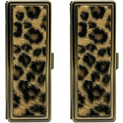 Stephanie Imports Set of 2 Rectangular Vintage Lipstick Cases With Glass Mirror (Leopard Print)